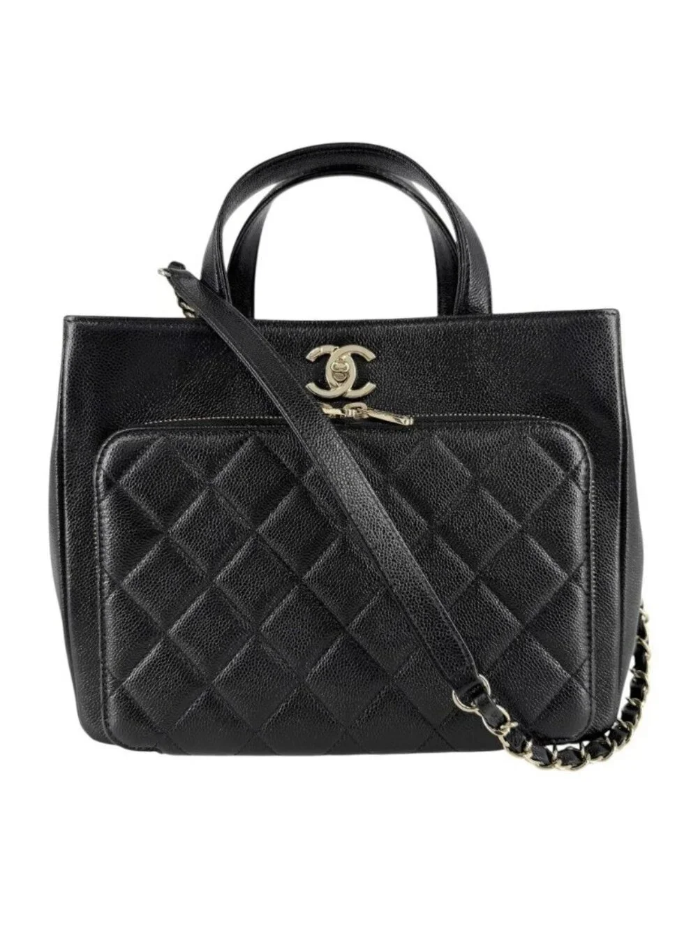 Chanel 2-Way Quilted Business Affinity Chain Shoulder Bag Crossbody Caviar